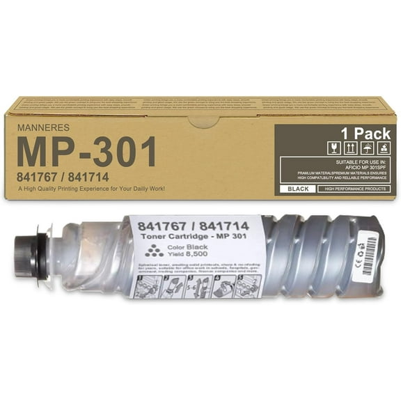 1-Pack MP301 Black Toner Cartridge : Compatible MP 301 Toner Cartridge 841767 / 841714 (Up to 8,500 Pages) Replacement for Ricoh Aficio MP 301SPF Printer