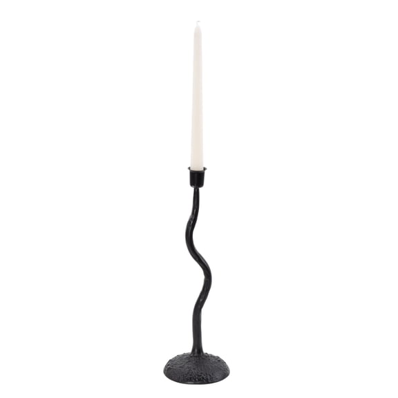 DecMode Black Metal Decorative Candle Holder with Round Base, 5" x 5" x 14"