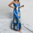 thumbnail image 6 of Voncos Silk Nightgowns for Women Floral Satin Spaghetti Strap Nightgown Sexy Long Sleep Dress - Blue, 6 of 6
