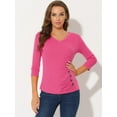 thumbnail image 3 of DARING DIVA V Neck 3/4 Sleeve Ruched Blouses Tops 3XL Hot Pink, 3 of 6