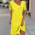 thumbnail image 2 of Rvkxad Summer Dresses for Women A-Line Solid Color Buttons Short Sleeve Sundresses Casual Summer V Neck Loose Flowy Dresses Yellow, 2 of 5