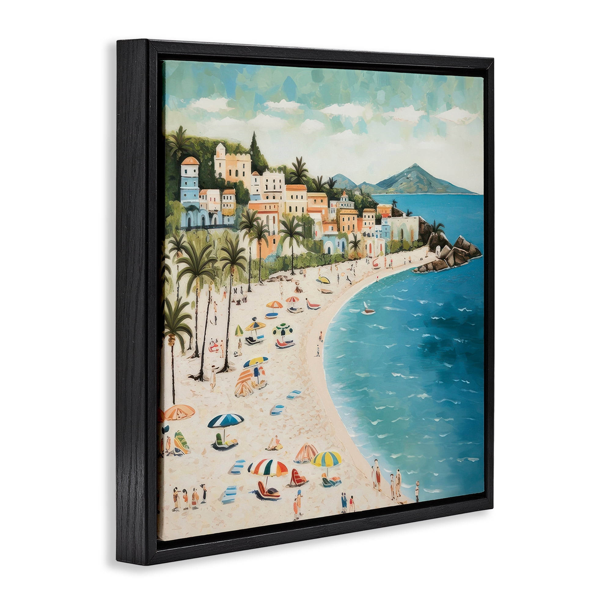 Stupell Industries Beach Water's Edge Nautical & Beach Painting Black Floater Framed Canvas Art Print Wall Art, 18 x 18