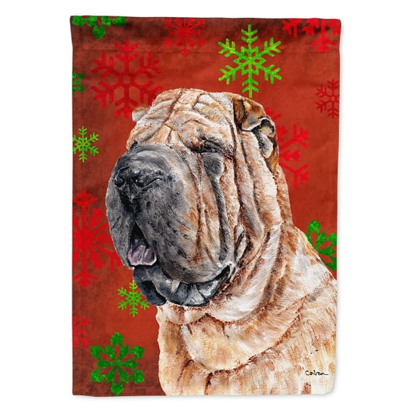 Shar Pei Red Snowflakes Holiday House Flag