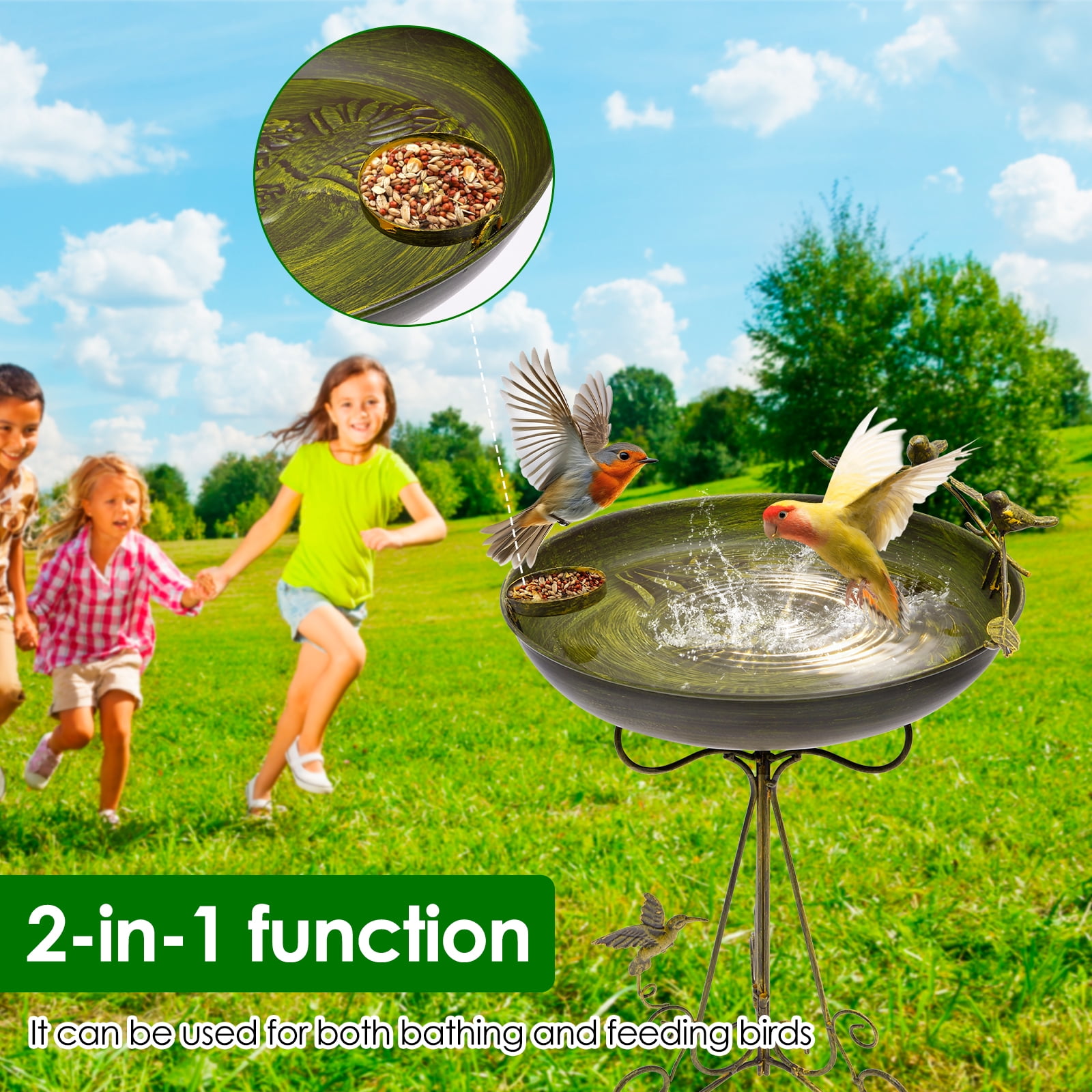 Threns 40" Metal Bird Bath for Outside,Vintage Freestanding Birdbaths & Birdfeeder,Bird Baths Feeder Bowl for Outdoors Garden Patio Yard Lawn Decor