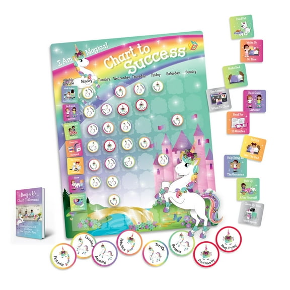 Unicorn Reward Chore Chart| Magnetic Dry Erase| Daily Routine Responsibility Chore Chart for Kids| 80 Reward Tiles| 70 Tasks, Including Behavior and Self-Care| Fun Design for Girls| Raising a Star