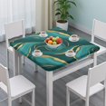 thumbnail image 3 of Teal Gold Marble Pattern Square Fitted Tablecloth with Elastic Edge,Square Table Cover,Washable Elastic Table Cover for Home Kitchen Party Decor 36"x36", 3 of 6