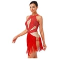 thumbnail image 2 of TTAO Justaucorps de Danse Jazz Latin Brillant à Franges pour Femmes Rumba Samba Salsa Robe de Danse de Salon Rouge TTG, 2 of 7