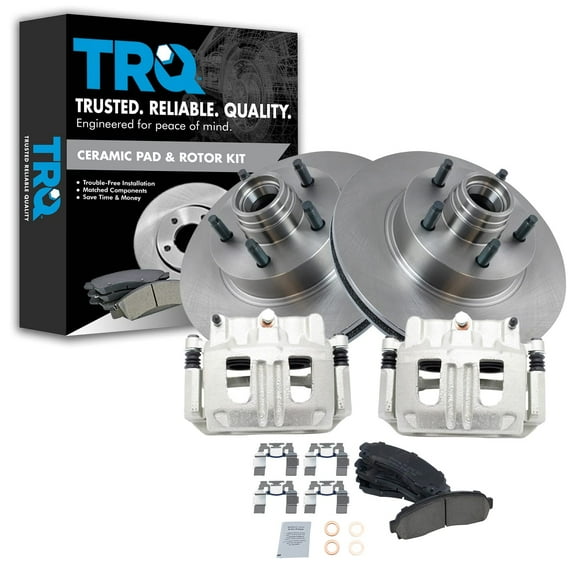 TRQ Front Brake Calipers Ceramic Pads & Rotors Fits Select 03-11 Ranger 03-09 B2300