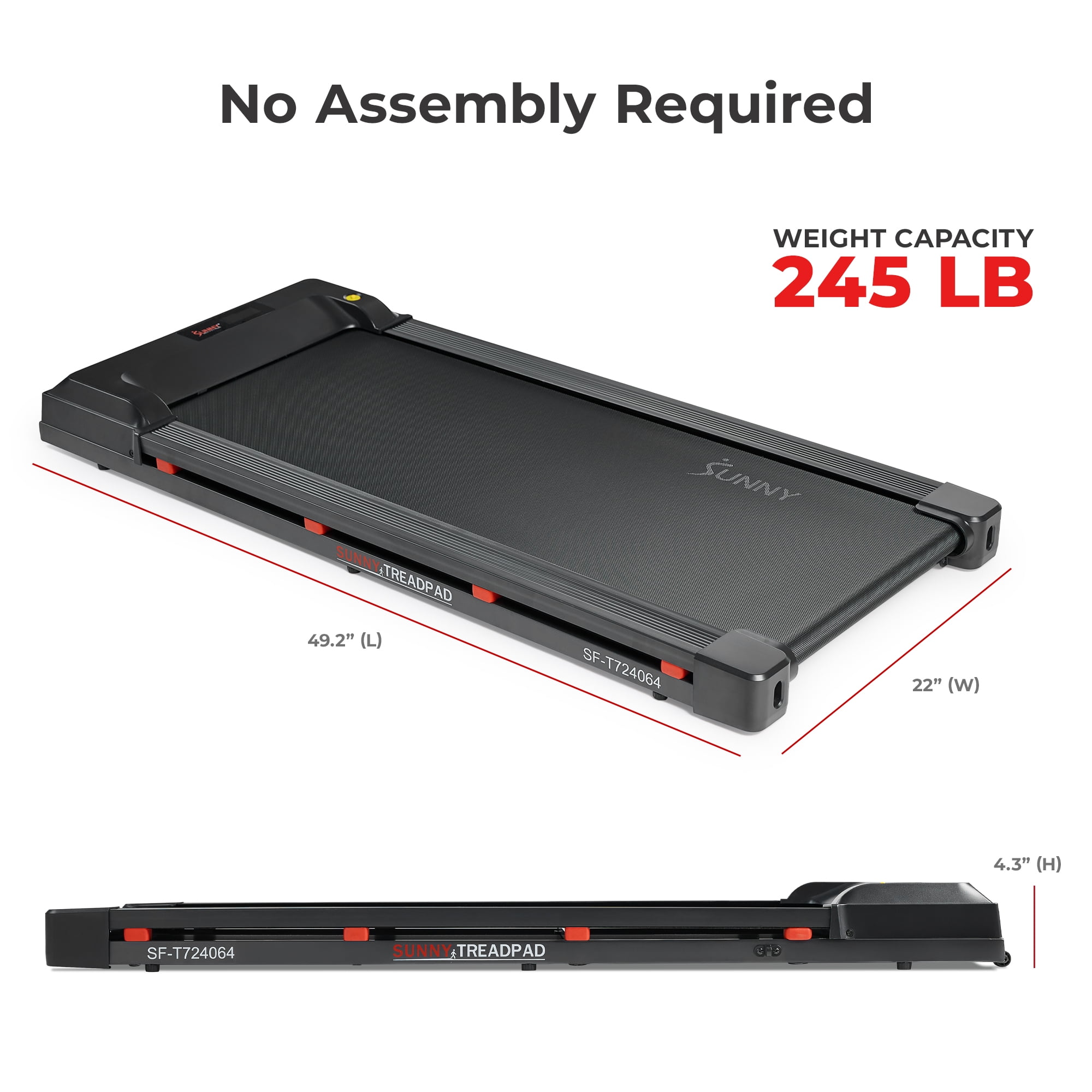 Sunny Health & Fitness Smart Under‑Desk Walking Treadpad Treadmill with Wi‑Fi & Bluetooth, Performance Tracking in the SunnyFit App