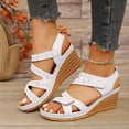 thumbnail image 3 of Wedge Dressy Sandals for Women 2025 Summer Fashion Casual Leather Peep Toe Platform Heeled Dress Work Sandals, 3 of 7