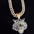 thumbnail image 3 of Hip Hop 3D Tiger Pendant Necklace with 13mm Crystal Cuban Chain HipHop Iced Out Bling Necklaces Men Women Fashion Charm Jewelry, 3 of 8