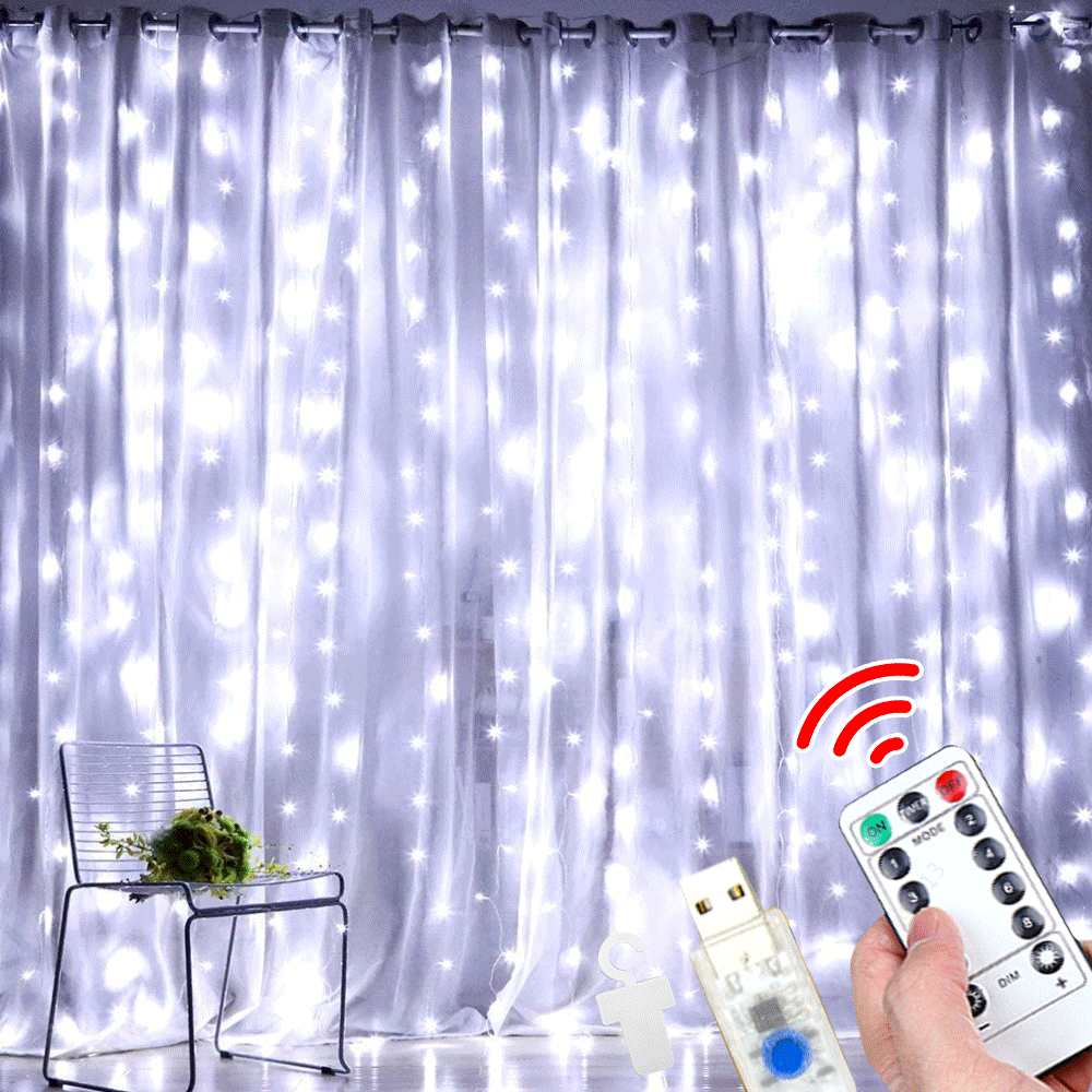 LED Curtain Lights with Hooks 9.8x9.8FT, Fairy String Light Waterproof