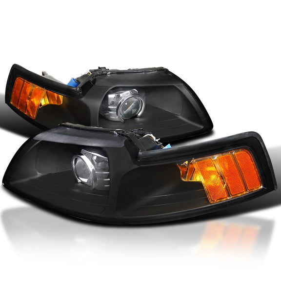 Spec-D Tuning Retrofit Style Black Projector Headlights Compatible with 1999-2004 Ford Mustang, Left   Right Pair Headlamps Assembly