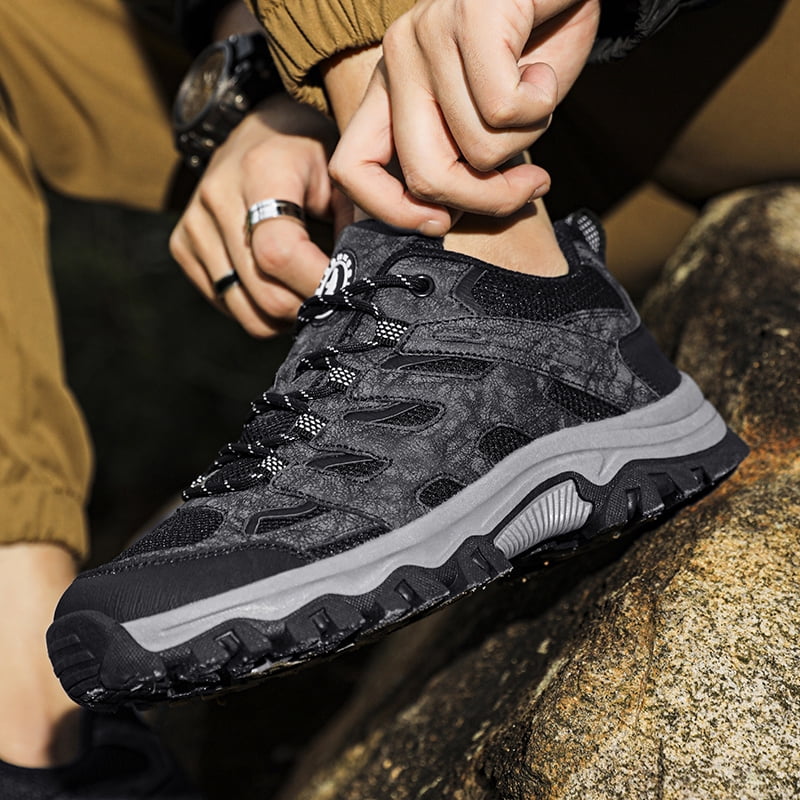 Men's Suede & Mesh Hiking Shoes, Breathable Outdoor Trail Sneakers, Non-Slip Rubber Outsole, Shock Absorption Comfortable Footwear for Trekking, Camping, and Daily Outdoor Activities