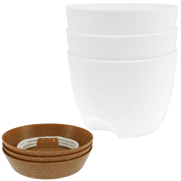 3 Pcs Self Watering Pots 7 Inches Decorative Indoor Plant Pots with Reservoir Plastic Flower Pots Auto Watering Plant Pots for Home Outdoor Patio Deck Porch