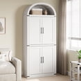 thumbnail image 7 of 72in Tall Arched Bookshelf, Modern Farmhouse Bookcase with Wood Doors, 4 Tier Open Shelf Freestanding Display Cabinet Organizer, Antique White, 7 of 7