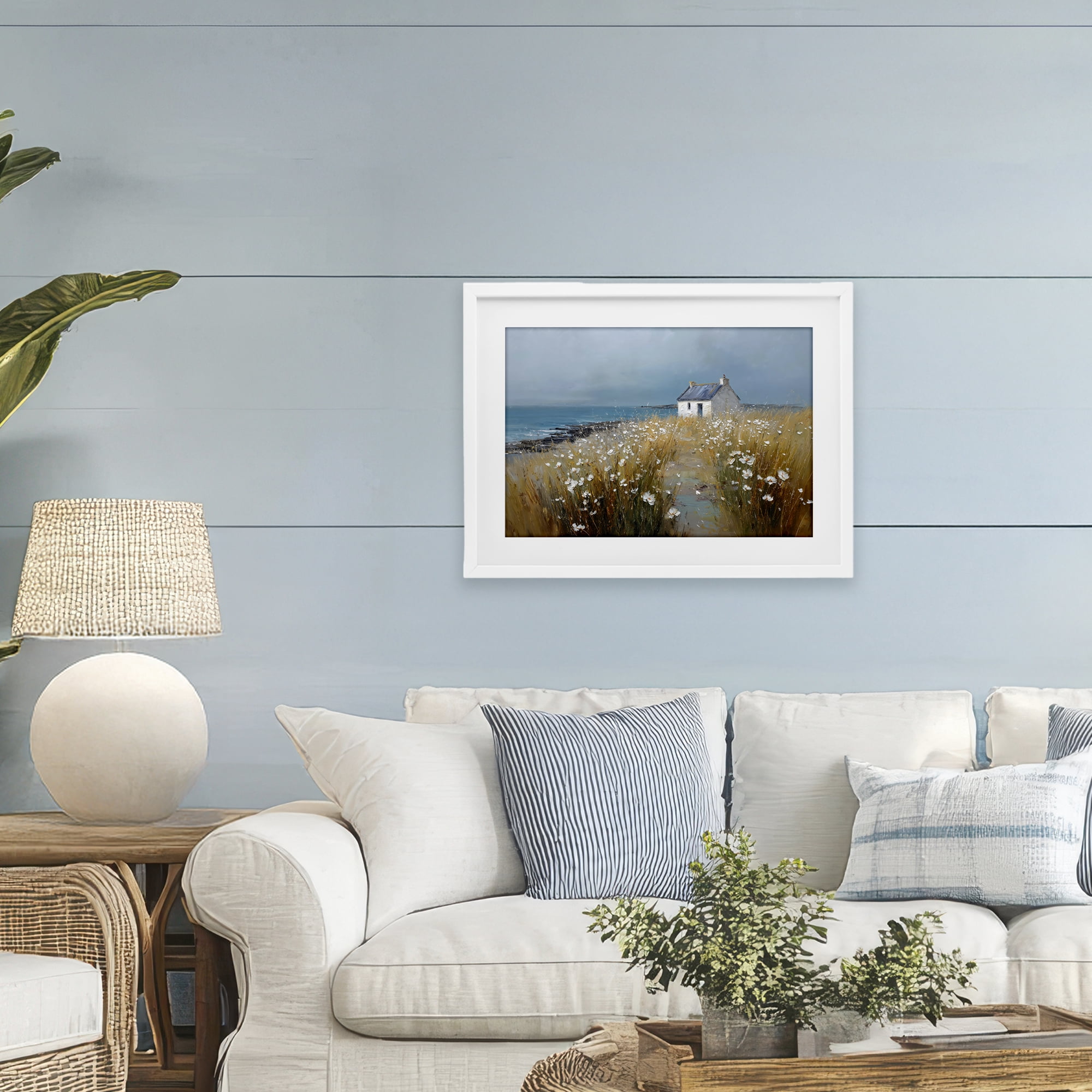 Stupell Industries Oceanfront Cottage Wildflowers White Framed Print Under Glass, design by Petal Prints Design