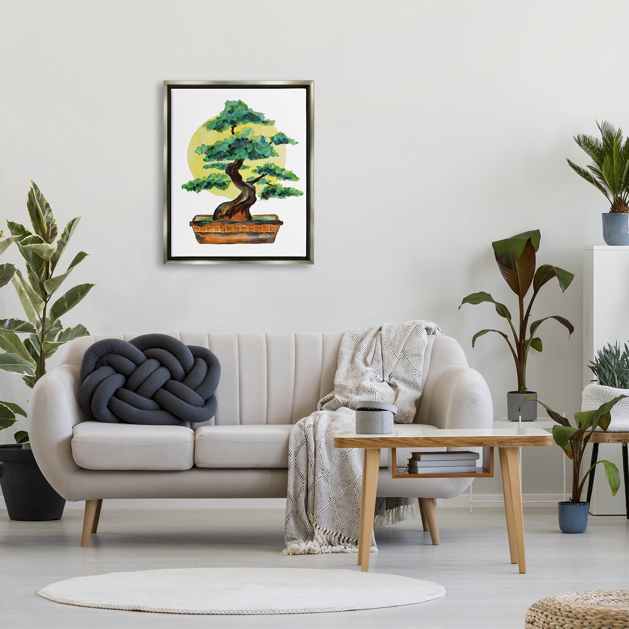 Bonsai Tree Sun Shape Botanical & Floral Graphic Art Luster Gray Framed Art Print Wall Art
