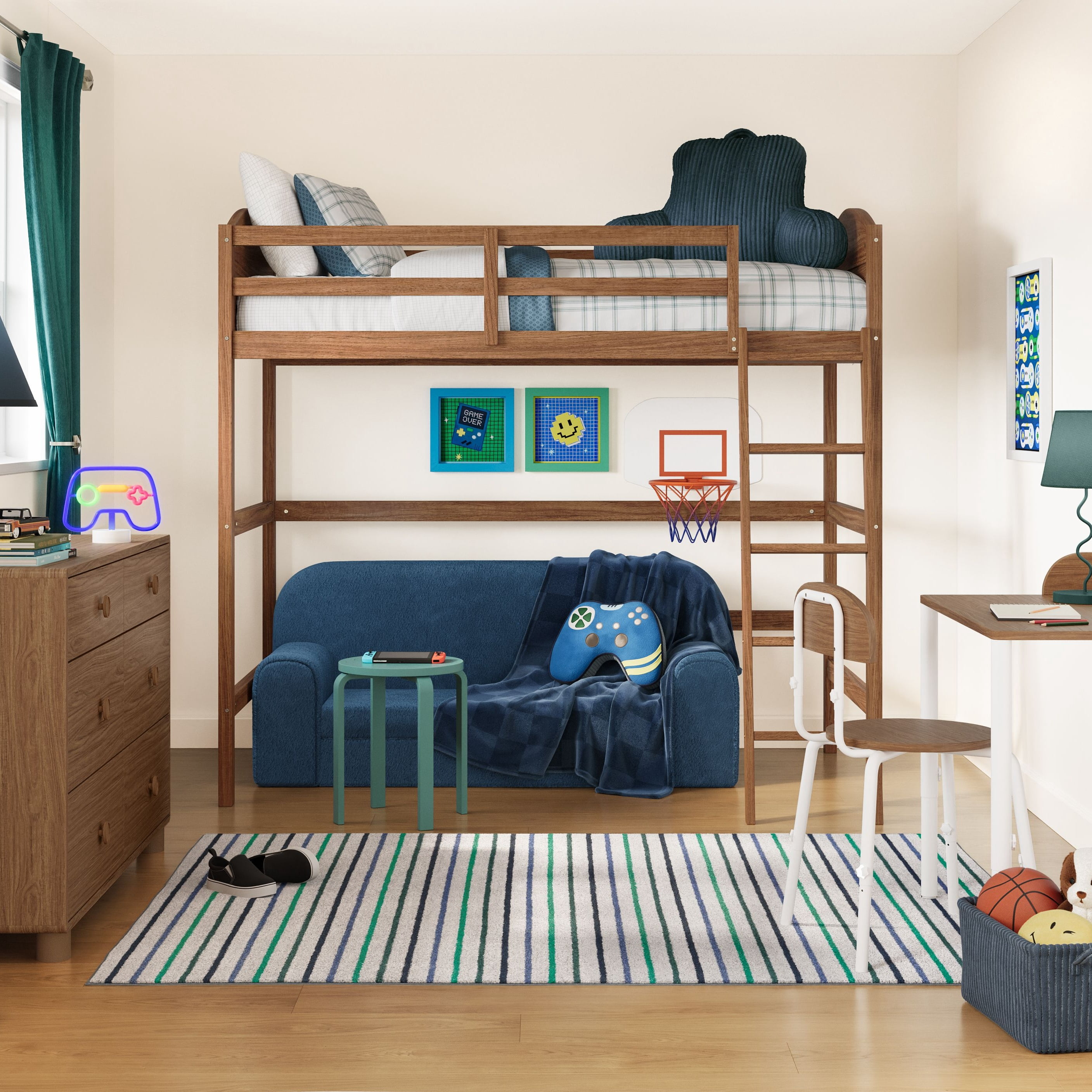 Mainstays Kids Twin Wood Loft Bed, Warm Walnut