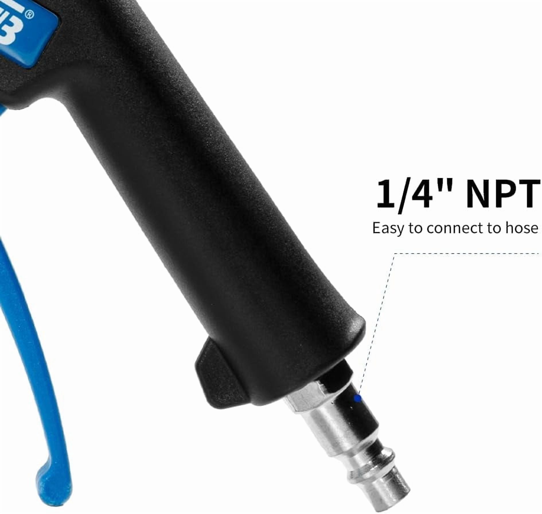 MKEUDQ-1/4" NPT Angled Quiet Blow Gun Compressed Air Tool, 4.2-in Long Reach & Scratch-Free ABS Nozzle for Engine Bay & Interior Cleaning