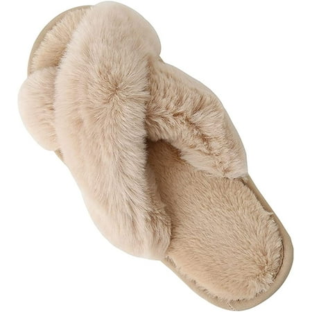 

PIKADINGNIS Women s Cross Band Slippers Soft Warm Breathable Plush Fleece House Indoor or Outdoor Sandels