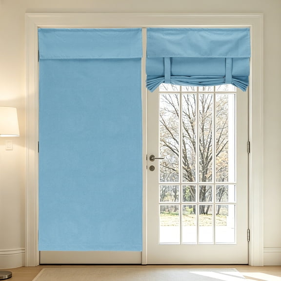 Uxcell 1 PC 100% Blackout Side Door Curtains, 30" x 40" Linen French Door Window Curtain Thermal Insulated Tie Up Door Shade Decoration for Bedroom Kitchen Small Window, Light Blue