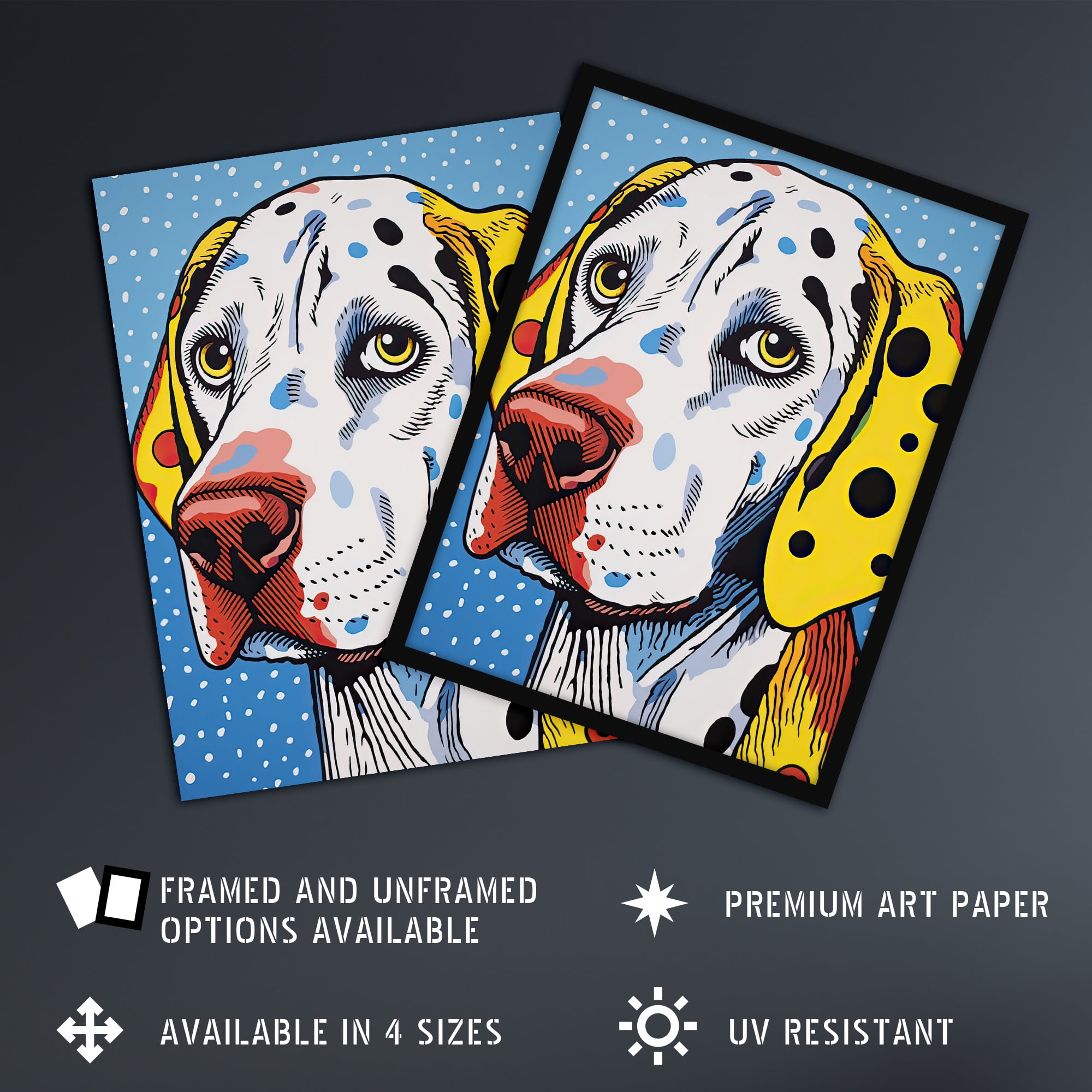 Dalmatian Dog Pop Art Painting Yellow Orange Blue Roy Lichtenstein