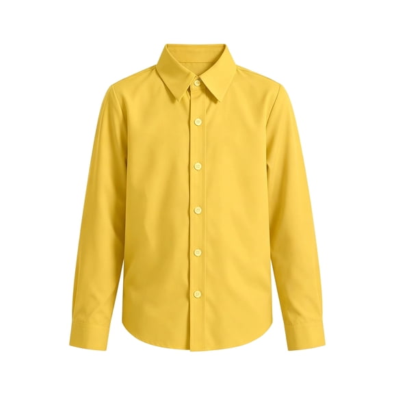 Kiijoy Toddler Boys Long Sleeve Dress Shirt Classic Solid Button Down School Shirt, Yellow