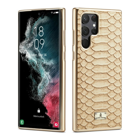 Dteck for Samsung Galaxy S22 Ultra 6.8 inch 2022 Case, Premium PU and TPU Python Plating Back Cover All-Round Protection Shockproof Protective Case for S22 Ultra Ladies Women Men, White