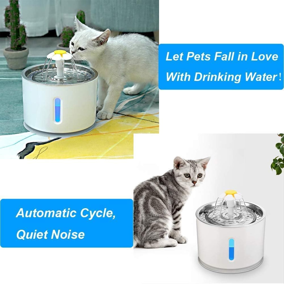 Eurhowing 81oz/2.4L Cat Water Fountain, Stainless Steel Automatic Pet Water Dispenser, Ultra-Quiet & BPA-Free Pet Drinking Fountain with 4Pcs Fliters