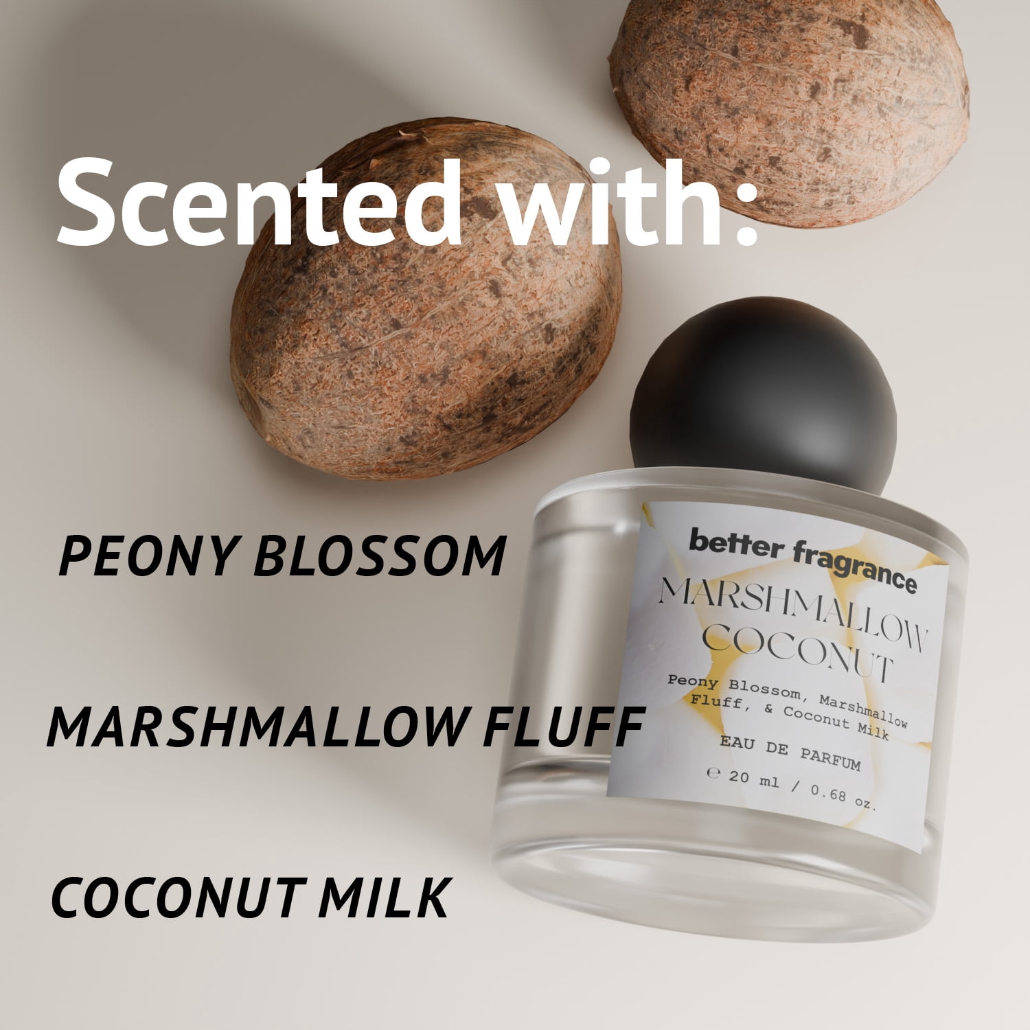 Better Fragrance Marshmallow Coconut Eau de Parfum for Women, Sweet Gourmand Perfume, Travel Size, 0.68 fl oz