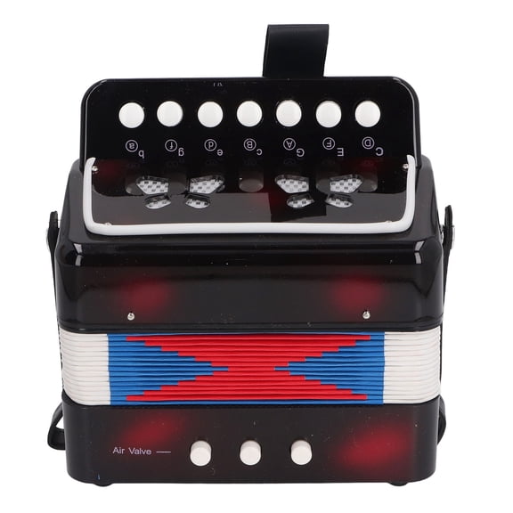 Yajisi Kids Button Accordion, 7 Keys Control 2 Bass Beginner Squeezebox Educational Musical Instrument for Stage Performance and Daily Practice, Premium ABS Material, Black