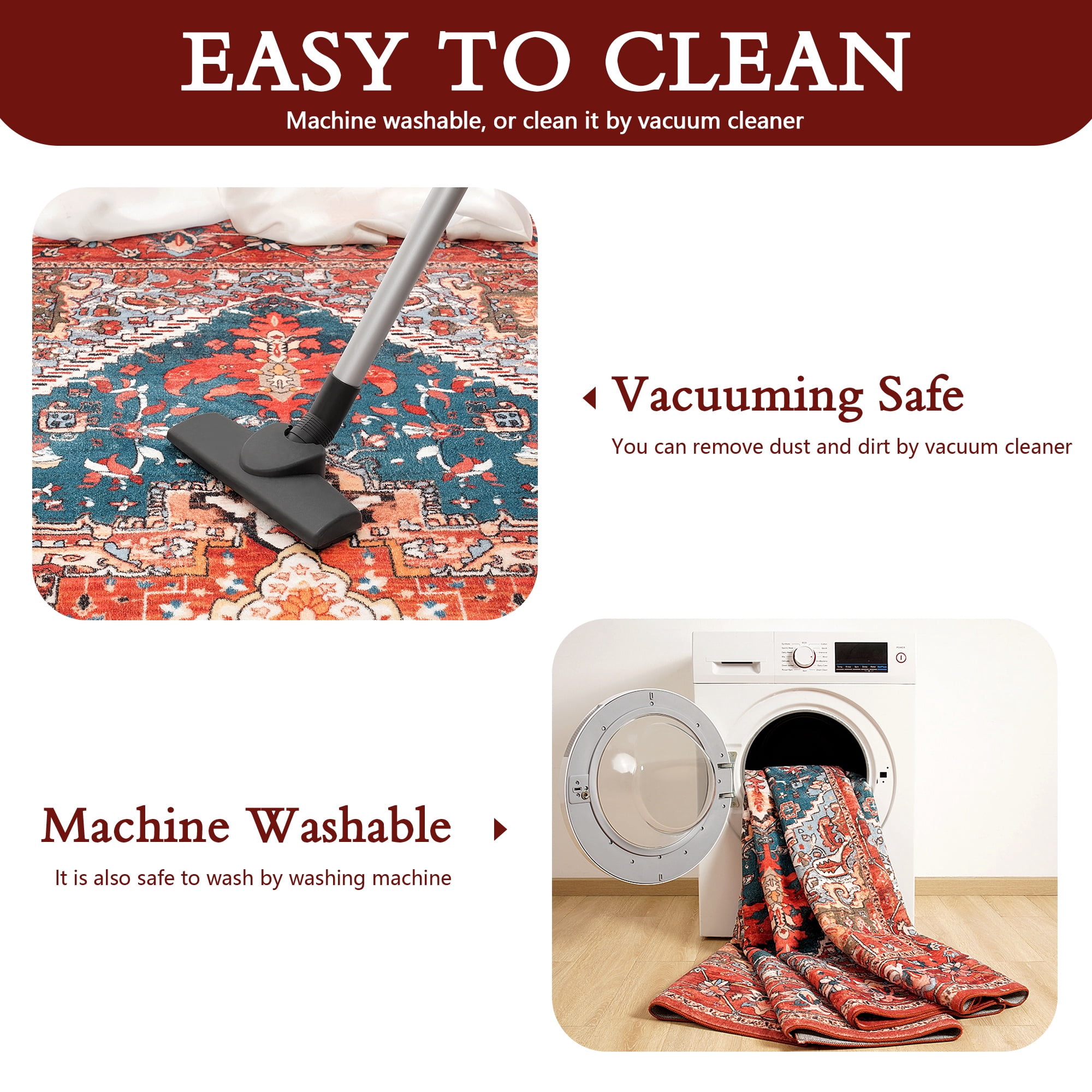 Noahas Vintage 2x3 Washable Rug for Entryway, Non Slip Small Indoor Front Door Rug, Soft Low Pile Rugs for Entrance Kitchen Bedroom Bathroom, Red