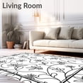 thumbnail image 2 of ODIKA 4'x6' Machine Washable Non-Slip Area Rug, Elegant Botanical Vine Scroll Damask Embellished Transitional High Traffic Rug with Pad, Black, 538697, 2 of 8