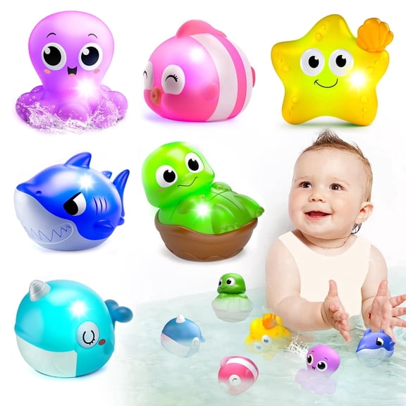 Bath Toys for Toddlers 1-3, Light Up Animals Baby Bathtub Toys for 1 2 3 Year Old Boys, Birthday Gifts Baby Toddler Toys 1-3 for Boys Girls