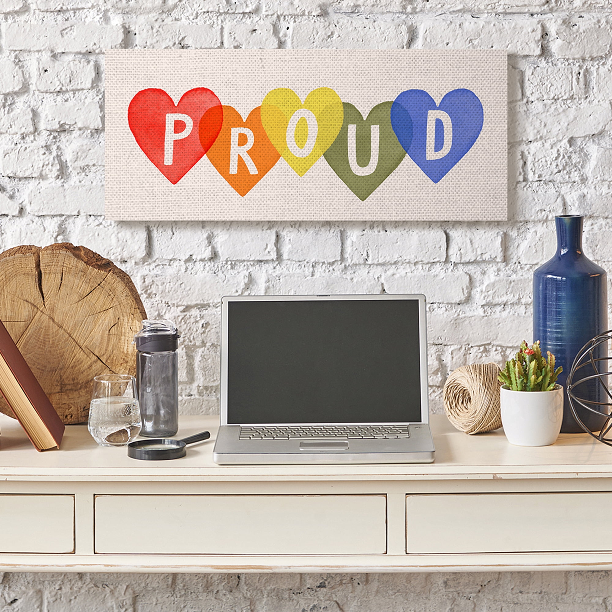 Stupell Industries Proud Text Bold Rainbow Heart Pattern Canvas Wall Art by Victoria Barnes