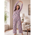 thumbnail image 5 of PINKSIR Plus Size Pajama Sets for Women Printed Long Sleeve Henley Sleepwear Button Pleated Top and Long Pants 2 Piece Loungewear Set with Pockets, 5 of 9