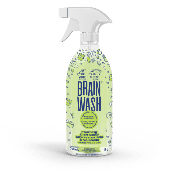Brain Wash Bouteille de Savon à Vaisselle Moussant avec Capsule de Départ - Feuille de Citron 750ML