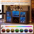 thumbnail image 4 of Rustic Wood LED Bar Cabinet with Charging Station and Stemware Rack, Freestanding Coffee Wine Liquor Storage Credenza with Adjustable Shelving, Home Kitchen Living Room Furniture, Black Gray, 4 of 7