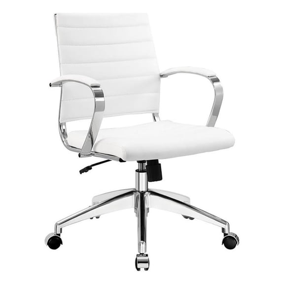 Pemberly Row Modern Ergonomic Faux Leather Mid Back Computer/ Swivel Office Chair in White