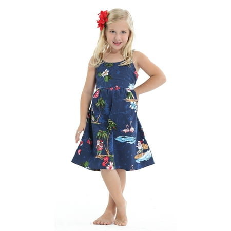 Girls Christmas Island - Hawaii Hangover Girl Elastic Strap Dress Christmas Dress Santa Navy 1-2
