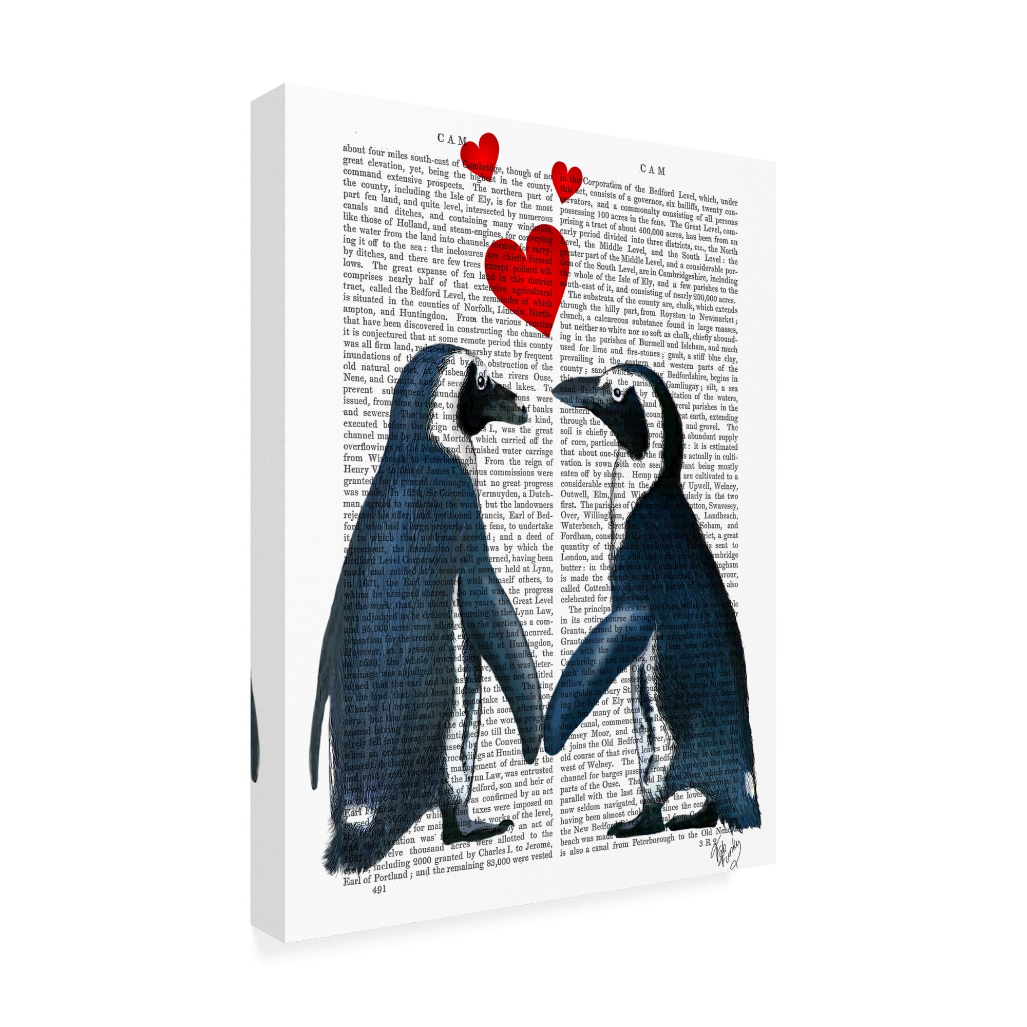 Trademark Fine Art 'Penguins With Love Hearts' Canvas Art by Fab Funky
