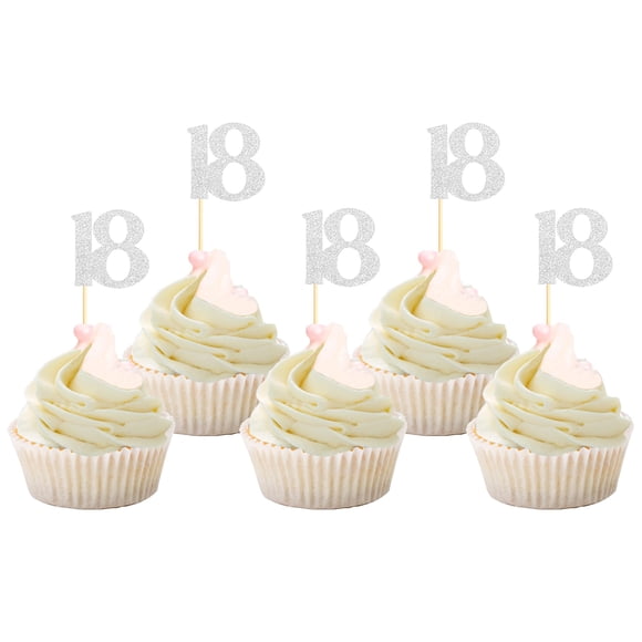 Cupcake Toppers Sotpot Happy 18 Birthday, 30 unidades, color plateado