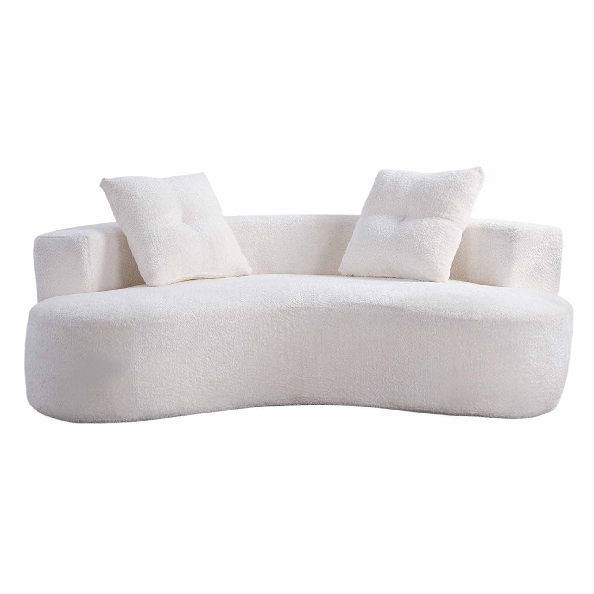 Lunale Curved Boneless Sofa, Modern 3 Seater Cloud Couch, No Assembly Required, Chenille Floor Sofa for Living Room, White