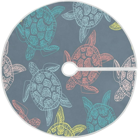 FMSHPON Colorful Sea Turtle Xmas Christmas Tree Skirt Stand Mat for Holiday Party Decoration Indoor Outdoor 36 inches