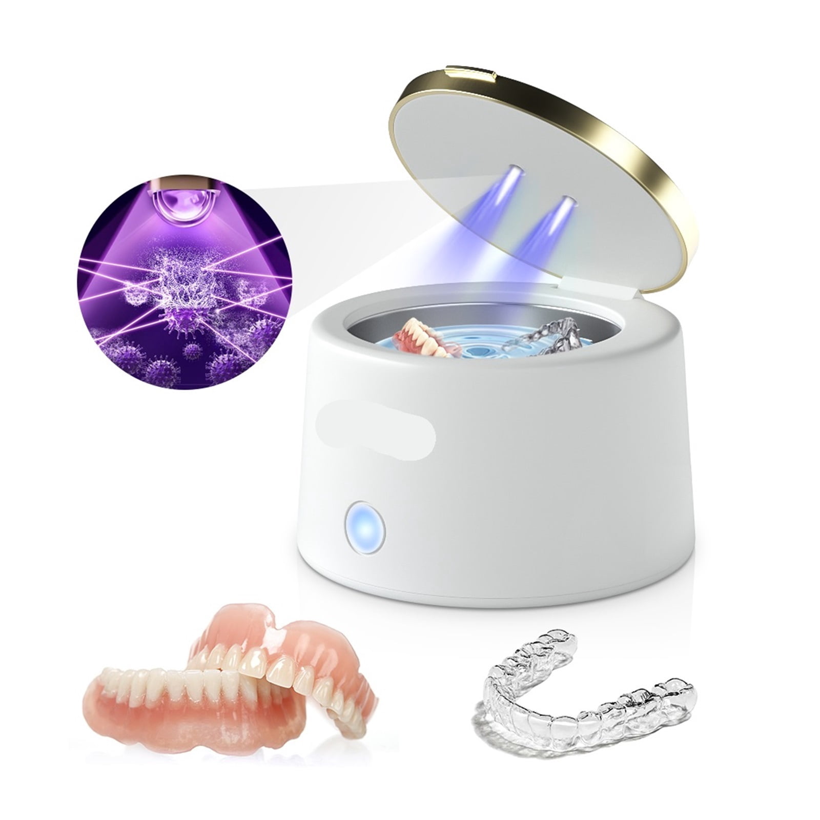 Household Ultrasonic Retainer Cleaner for Denture Jewelry Braces Cleaning with UV Light