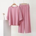 thumbnail image 2 of Wenini Women's Plus Solid 2 Piece Loungewear Set Round Neck 3/4 Sleeve Top Wide Leg Pants, 2 of 7