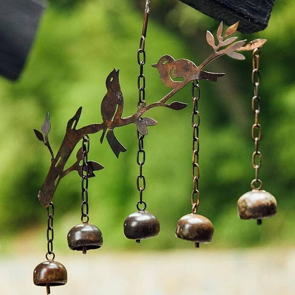 Wrought Iron Decorative Bird And Bell Wind Chime Garden Decoration Outdoor Yard Art Decoration