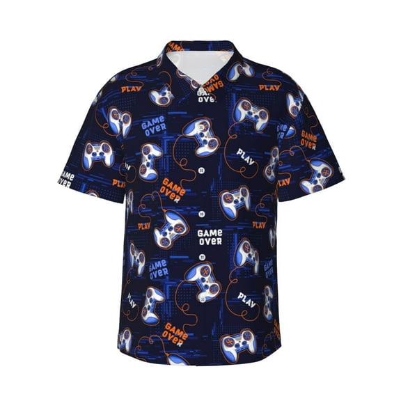 Logiee Game Pads Print Mens Hawaiian Shirts,Loose-Fit Short Sleeve Button Down Tropical Aloha Beach Shirt,Summer Vacation Wedding Tops,Small