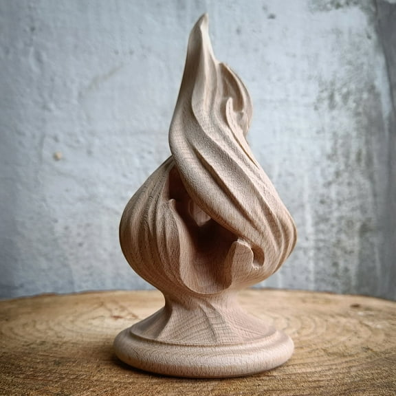 Wooden Fire Flame Finial – Carved Newel Post Cap for Staircase, Bed, or Furniture, 7.6", Beech or Oak
